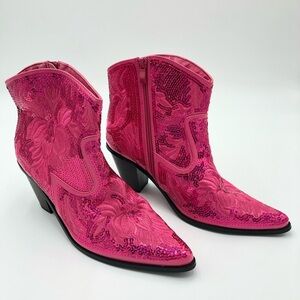 Helen’s Heart Fuschia Short Bling & Embroidered Boots Size 10